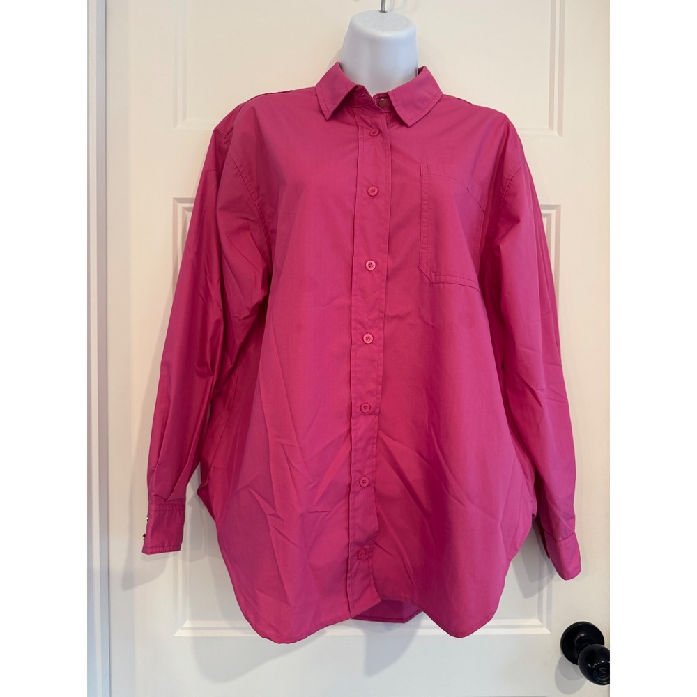 Kaffe Womens Hot Pink Button Down Shirt Long Sleeve Gold Button Cuffs Size 34